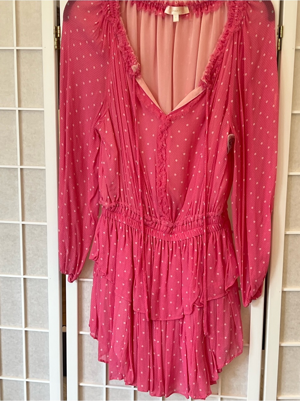 LoveShackFancy Pink Polka Dot Ruffle Tiered Mini Dress